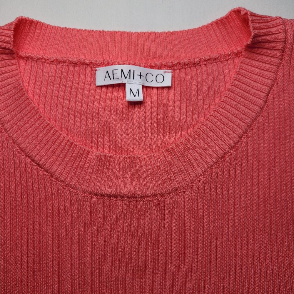 Aemi + Co Ribbed Knit Sleeveless Sweater Tank Top Coral Medium Minimalist - Picture 3 of 7